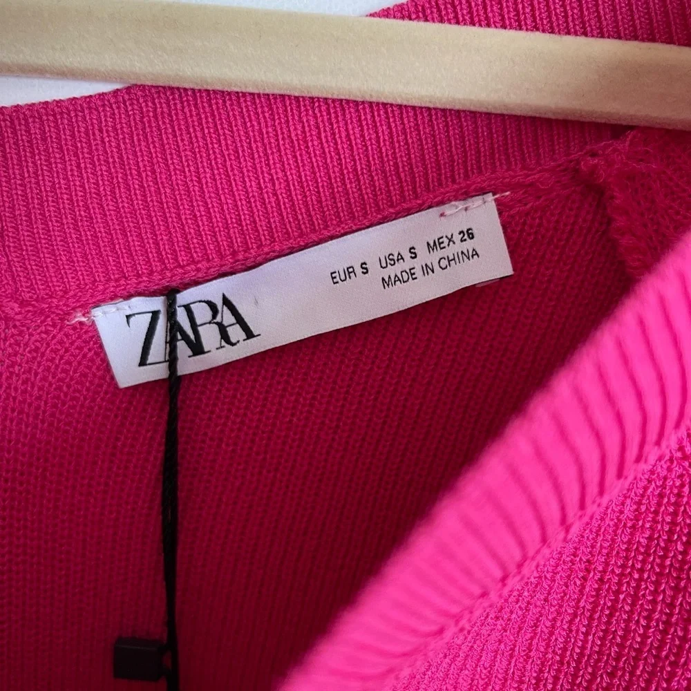 ZARA pink baloon sleeve cropped sweater NWT